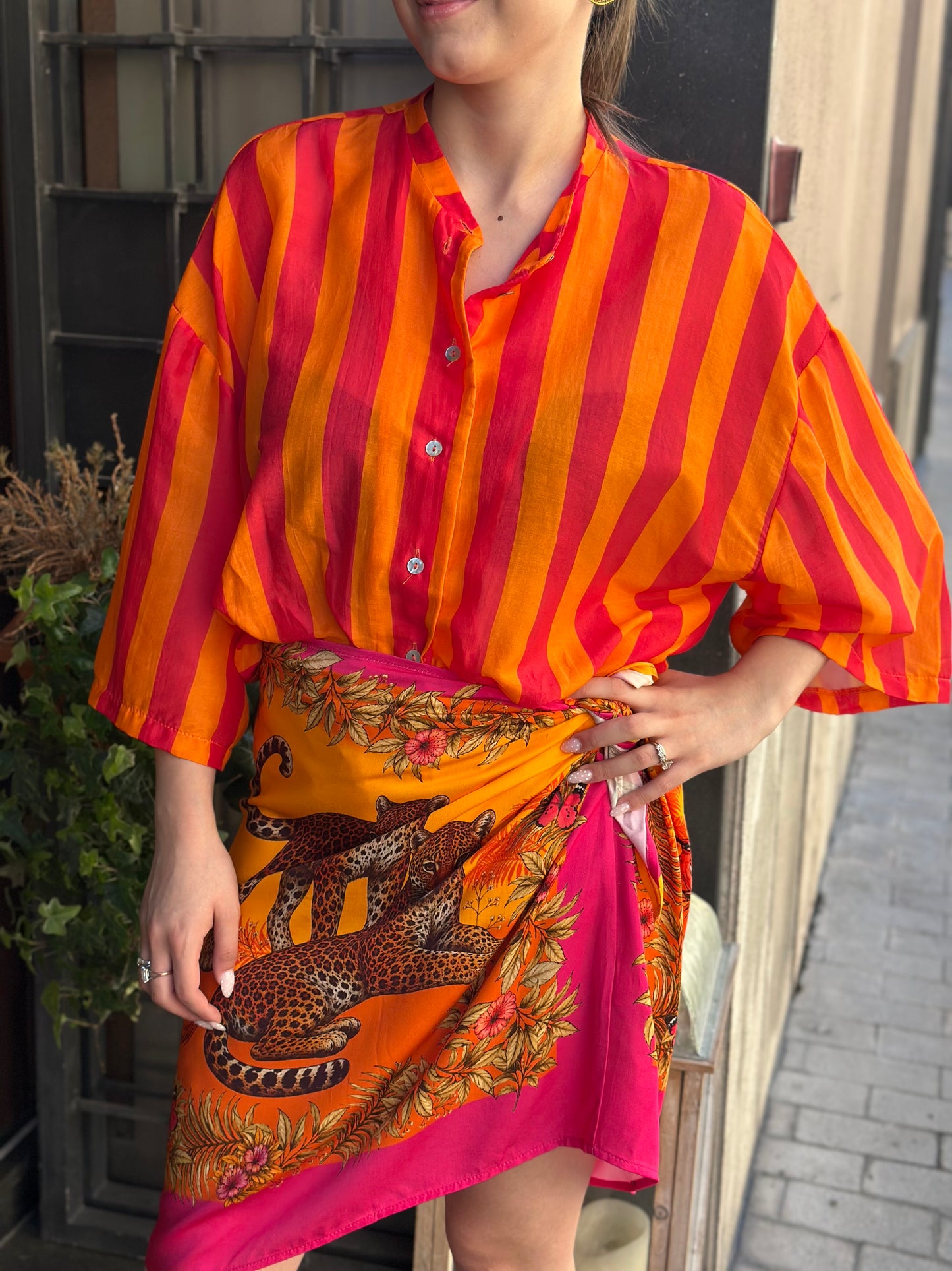 Tensione in Camicia a righe Arancio/Fuxia