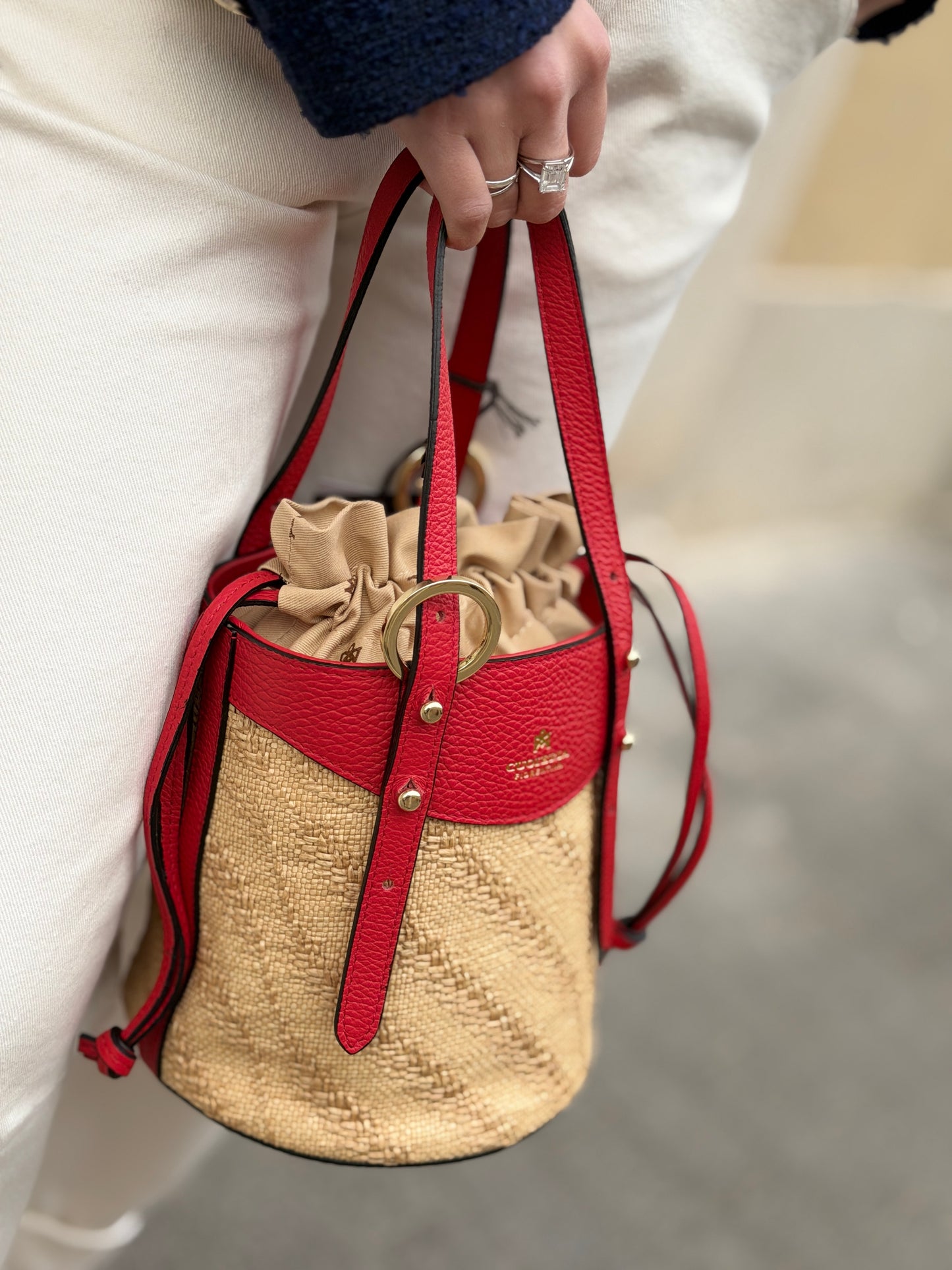 Cuoierie Fiorentina Amber small bucket spiga TOMATO