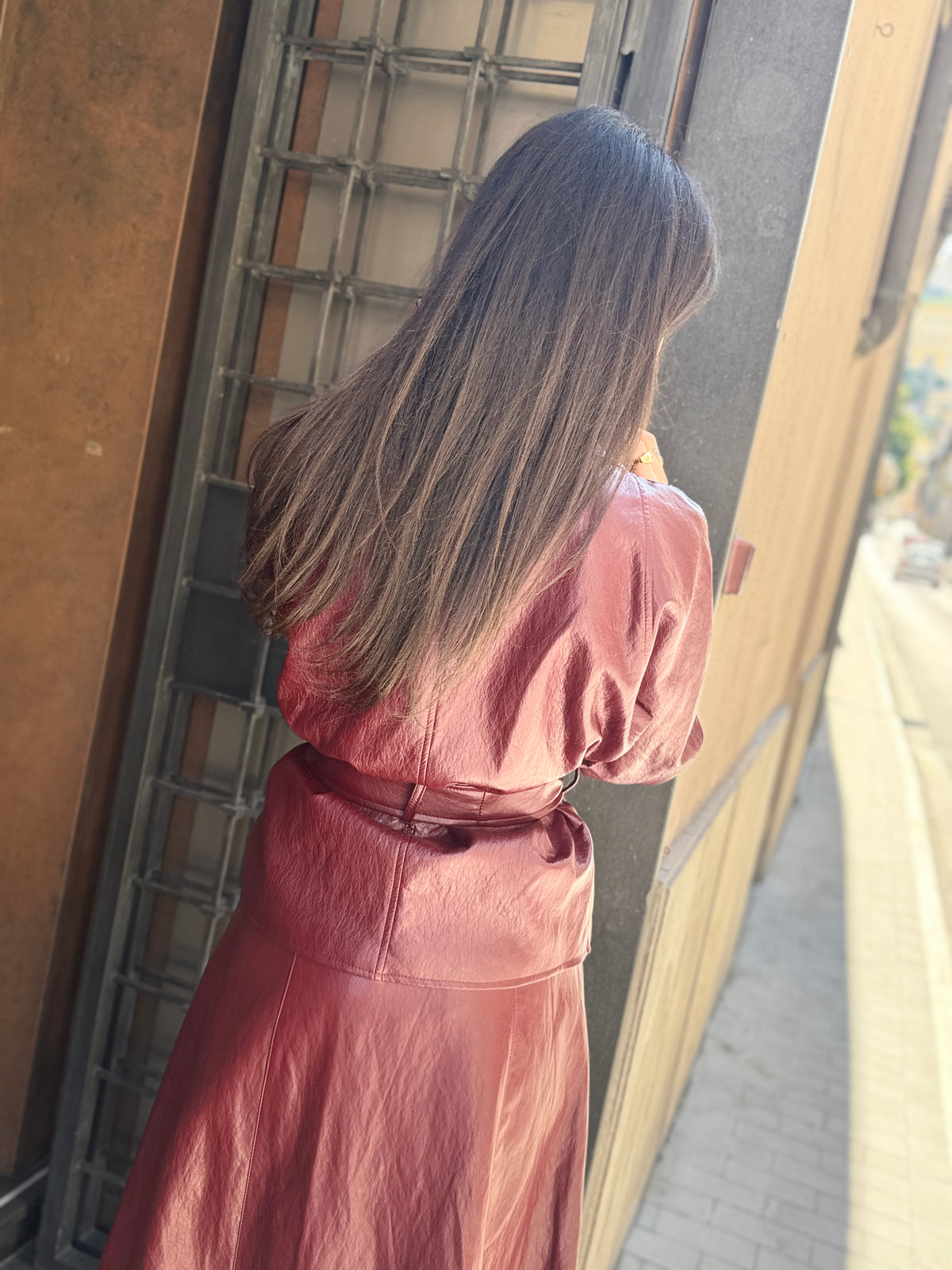 Giacca/giubbino con cinta in ecopelle BORDEAUX