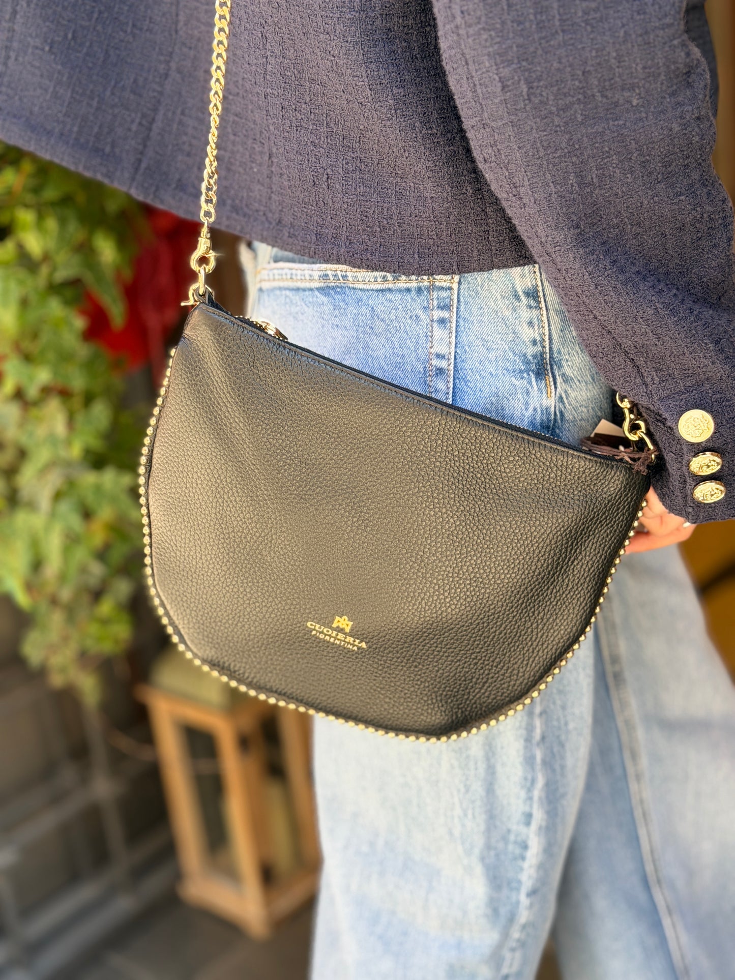 Cuoieria Fiorentina EMMA BOHO small Pouch con borchie NERA