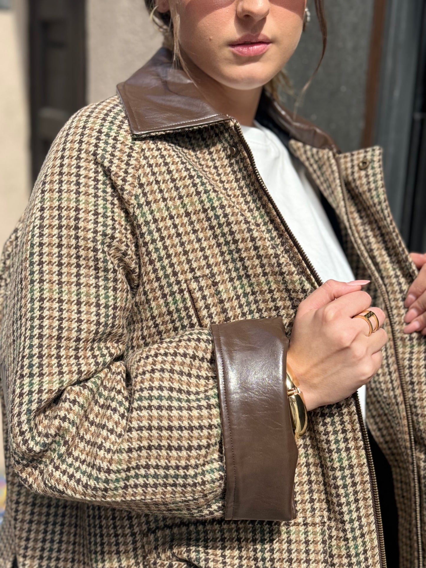 Eleh Giaccone Pied de poule MARRONE