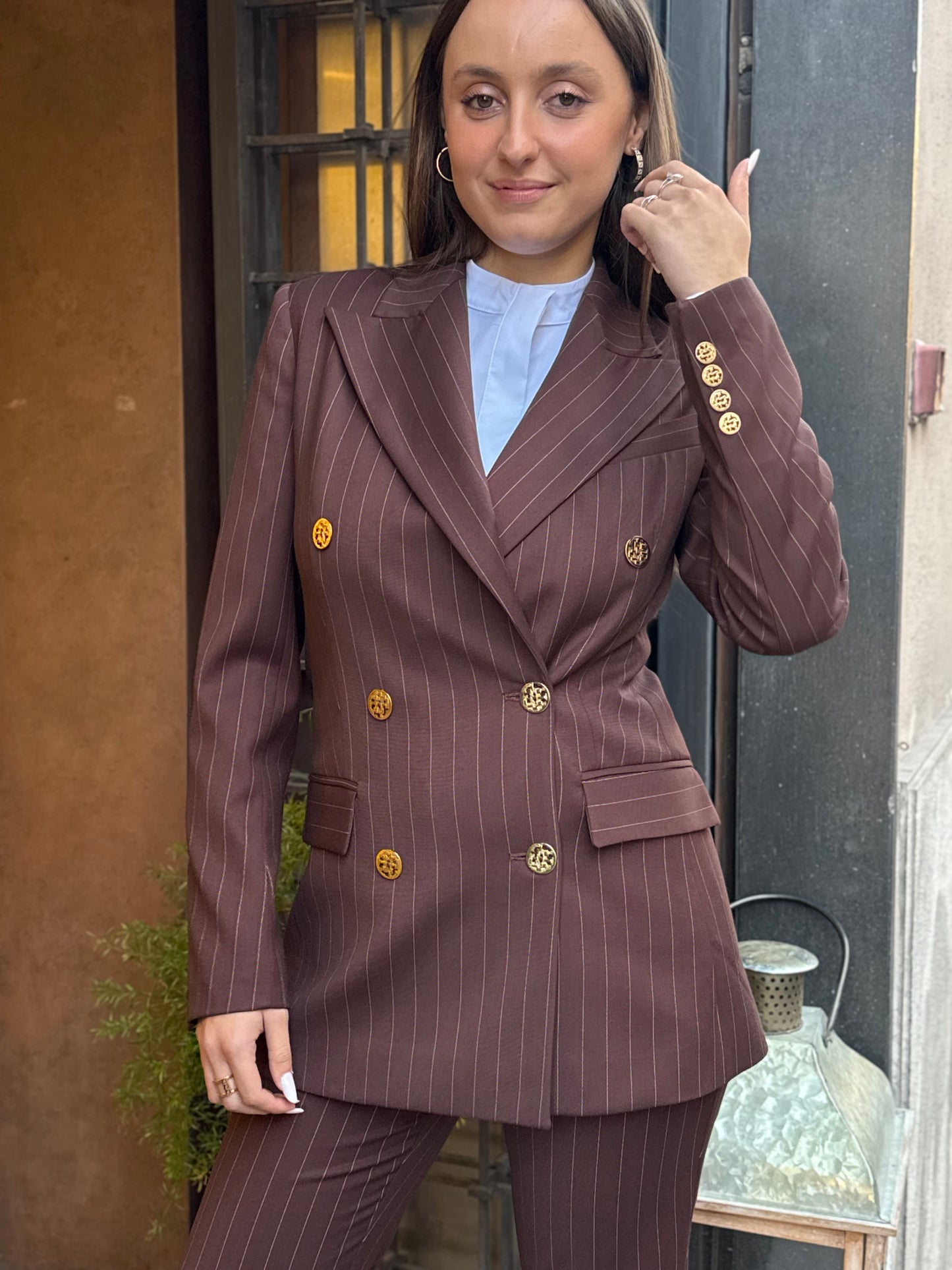 Silence Limited STRIPE BLAZER Brown