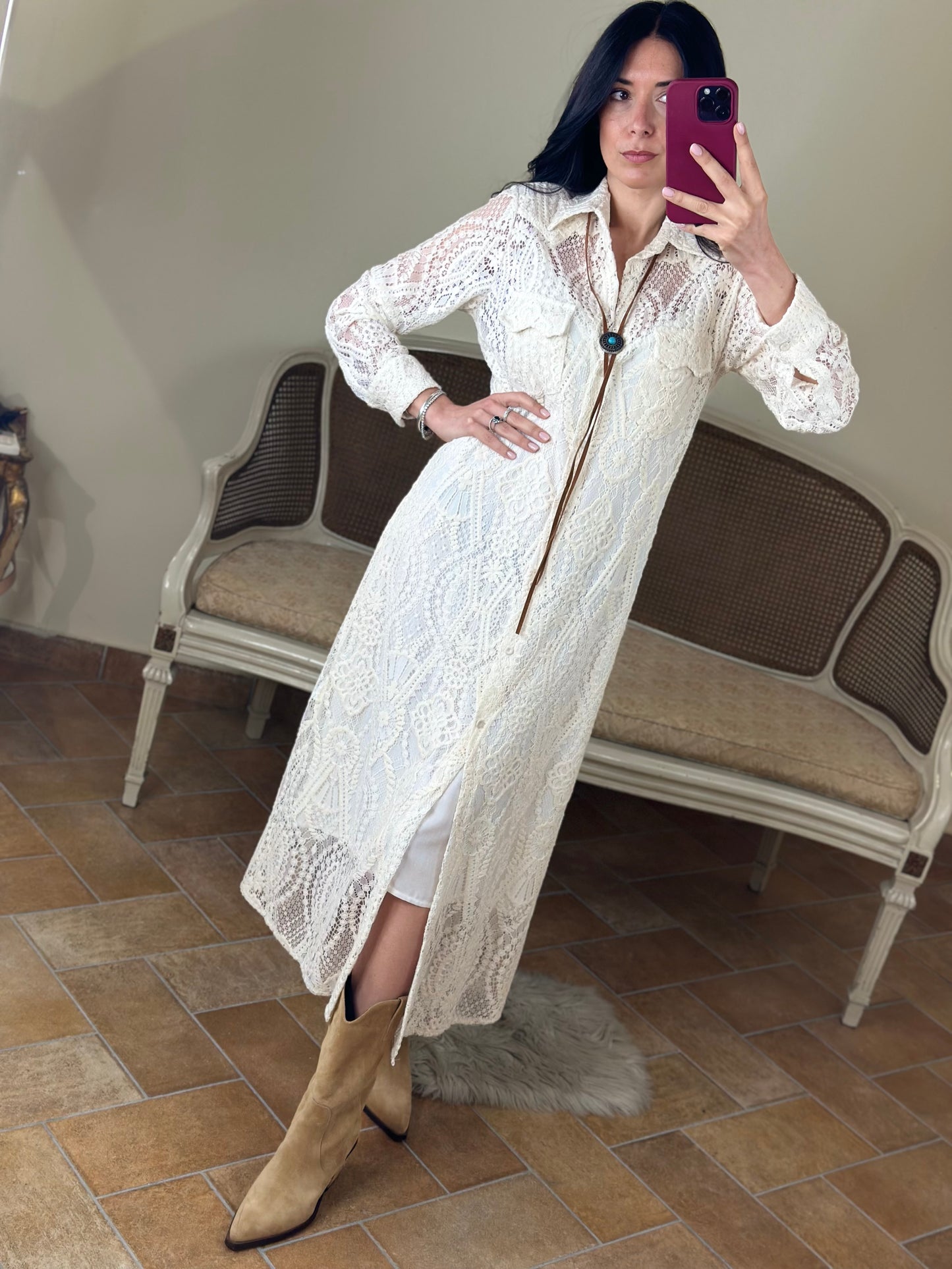 Tensione in Abito chemisier in pizzo BURRO