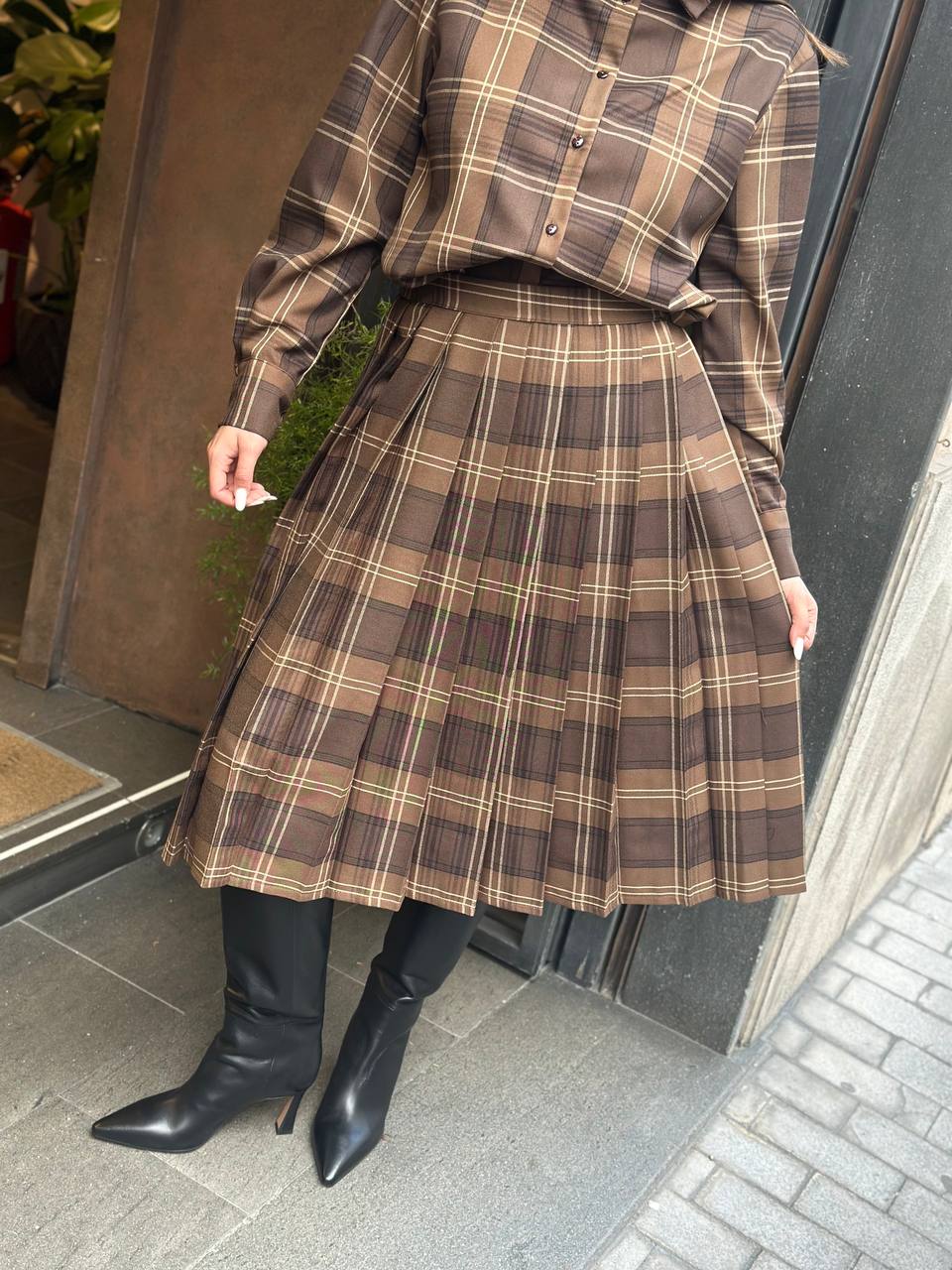 Tansione In Gonna check a pieghe MARRONE