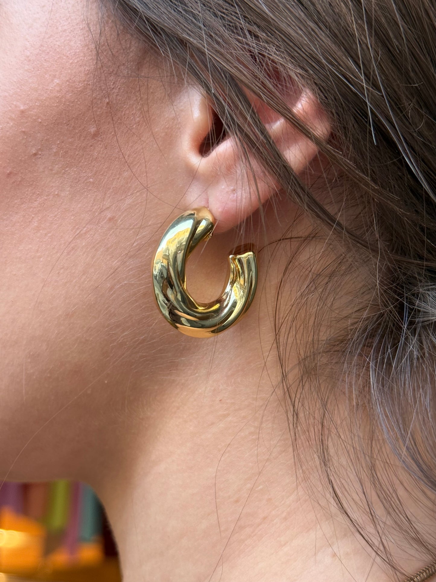 Orecchini semicerchi bombati rigati ORO small