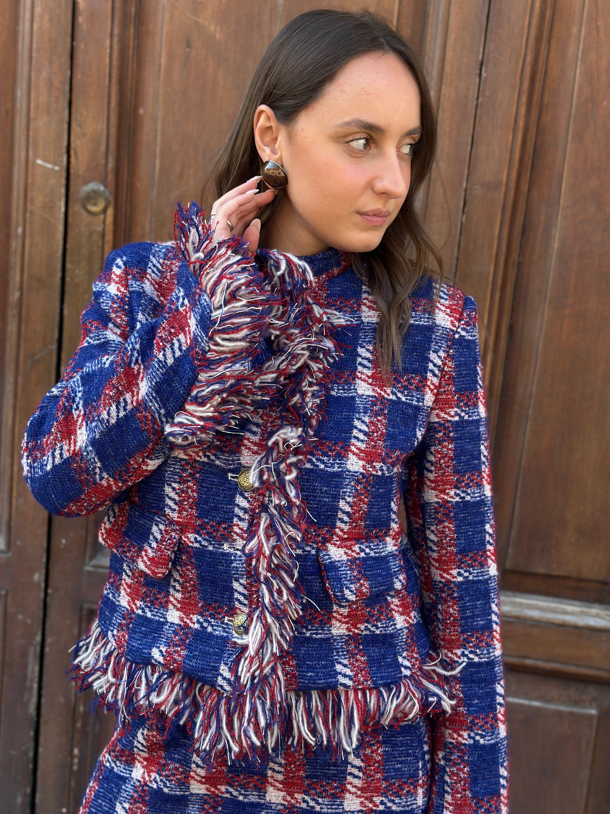 Tensione in giacca in tweed check ROSSO/BLU