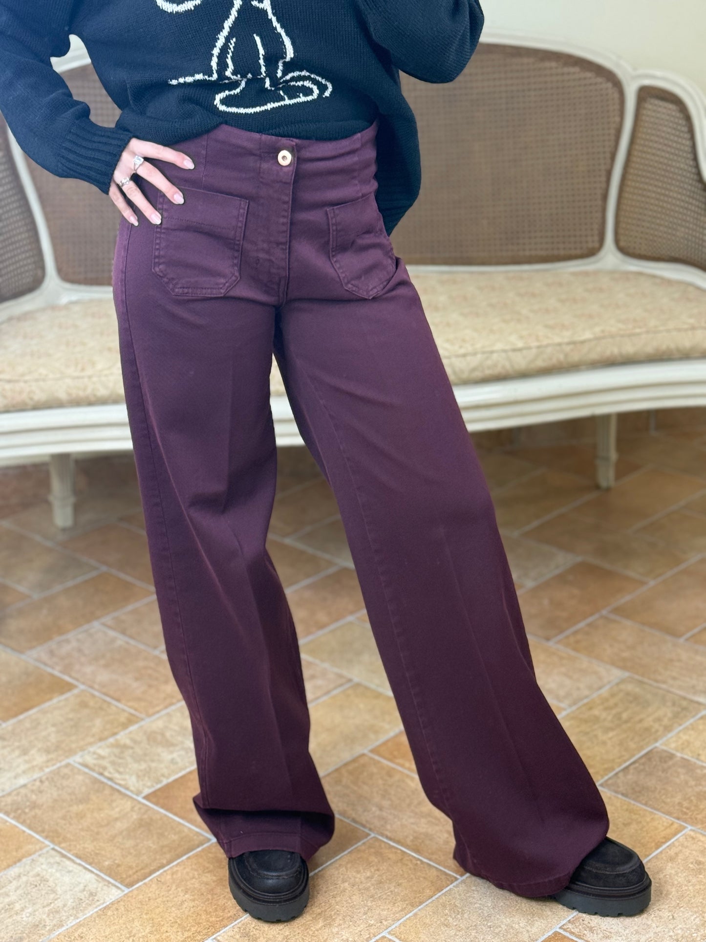 Tensione In Pantalone palazzo con taschini frontali BORDEAUX