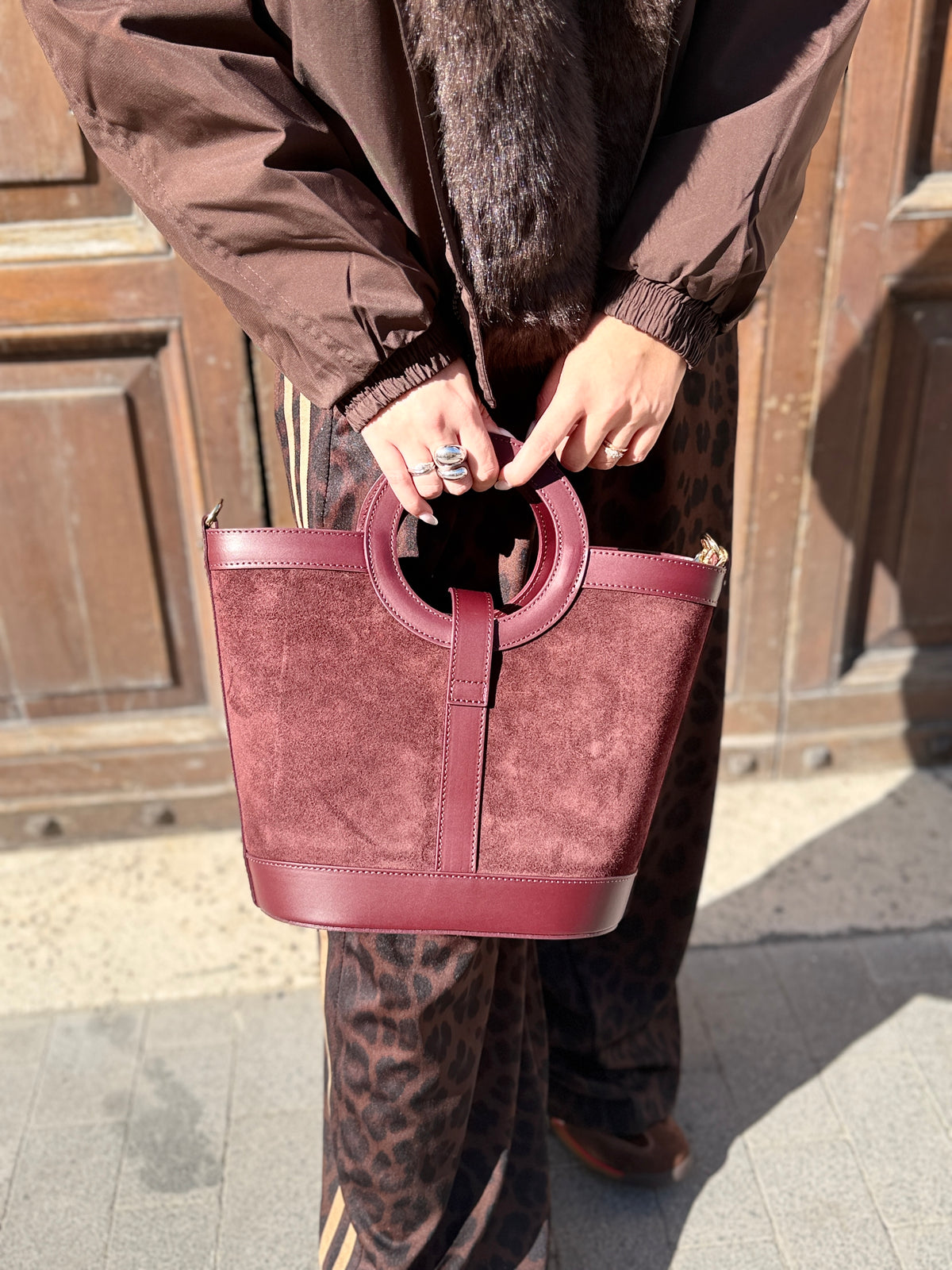 Borsa Secchiello camoscio BORDEAUX/BLU