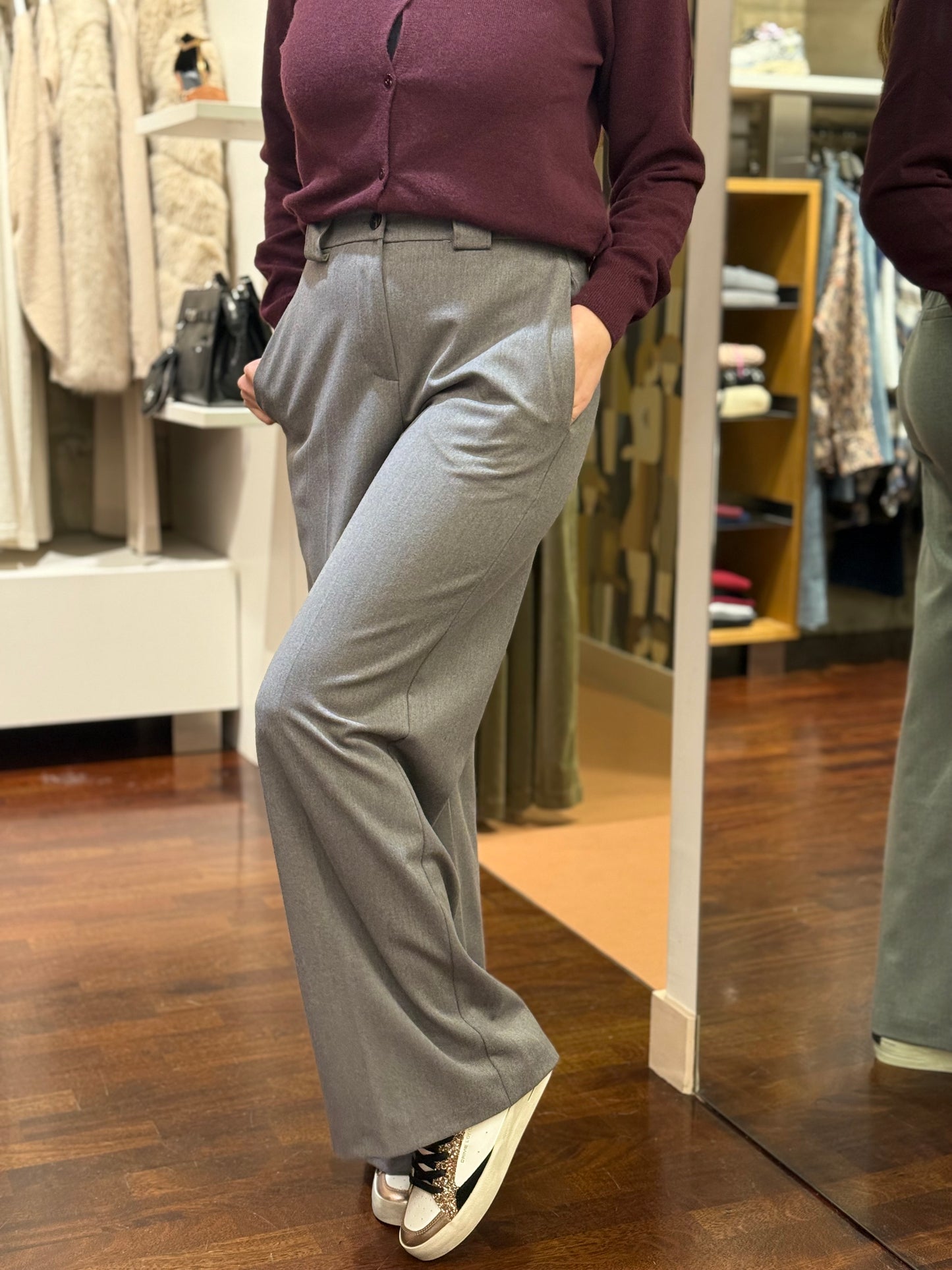 Tensione In pantalone palazzo in flanella GRIGIO