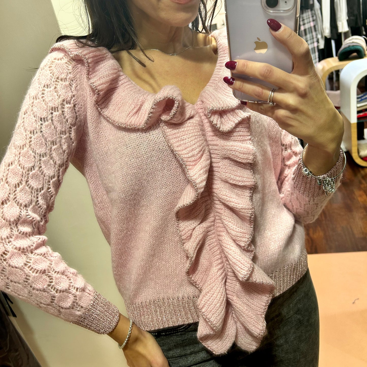 D'Elle maglioncino rouches- disponibile rosa e nero