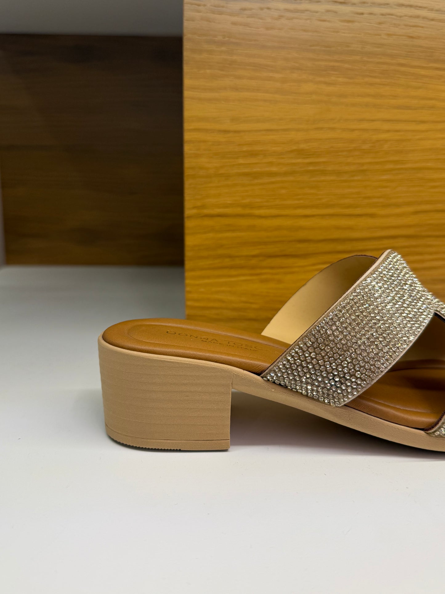 Donna Toscana Ciabatta strass con tacco Platino