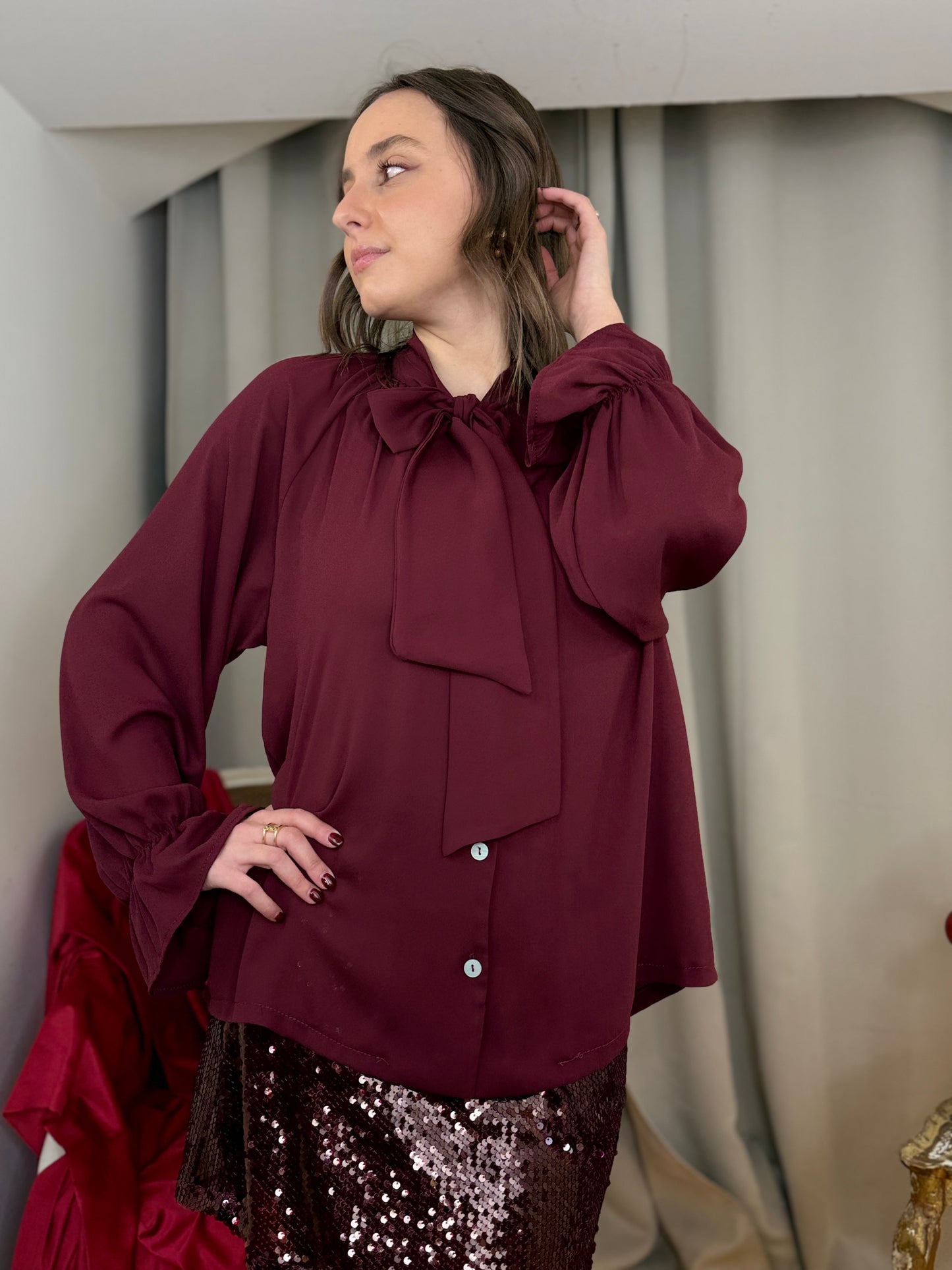 Camicia BORDEAUX con fiocco
