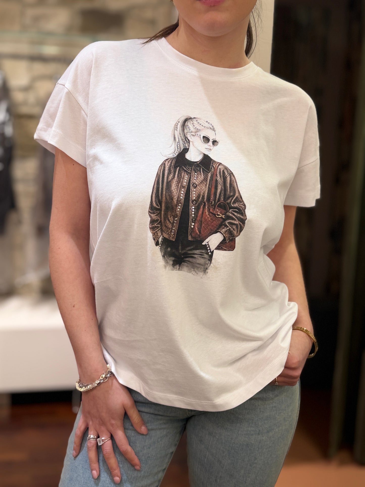 Tensione in t-shirt woman Classic BIANCA/MORO/ BURGUNDY