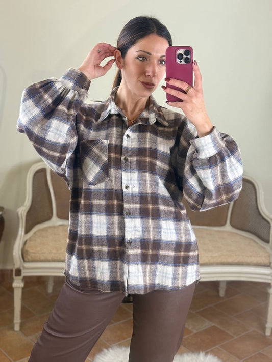Camicia BRENDA check in flanella MORO/PANNA