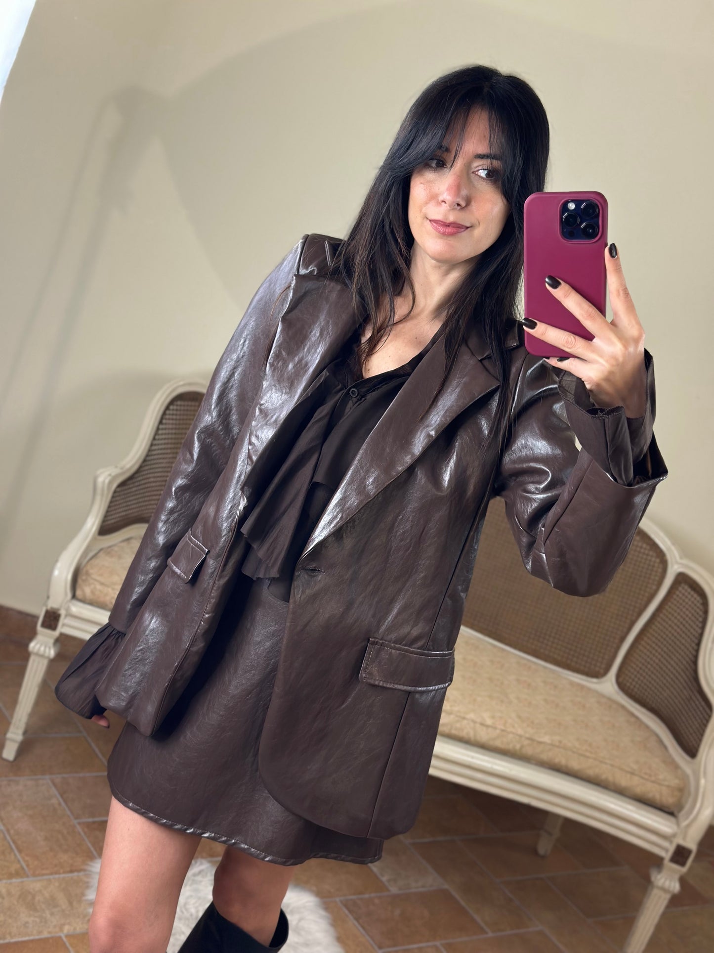 Mini gonna in vinile CIOCCOLATO