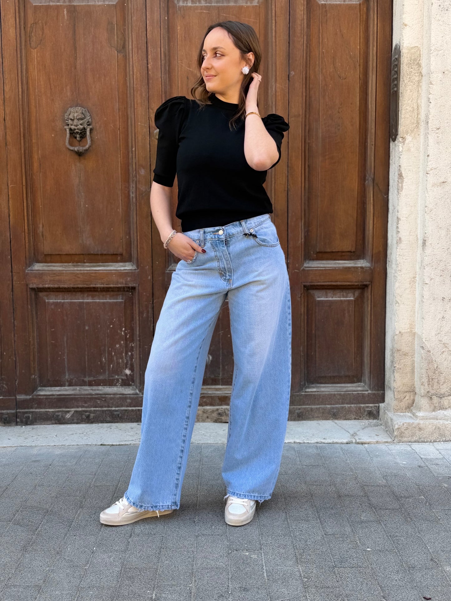 Haveone Maglia manica a sbuffo NERA