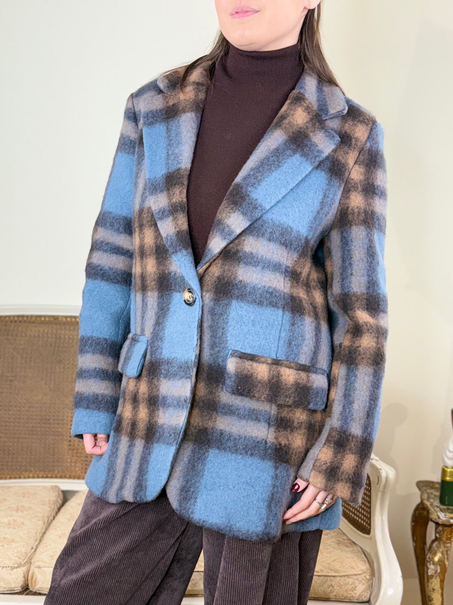 Giacca check in lana CIOCCOLATO/POLVERE