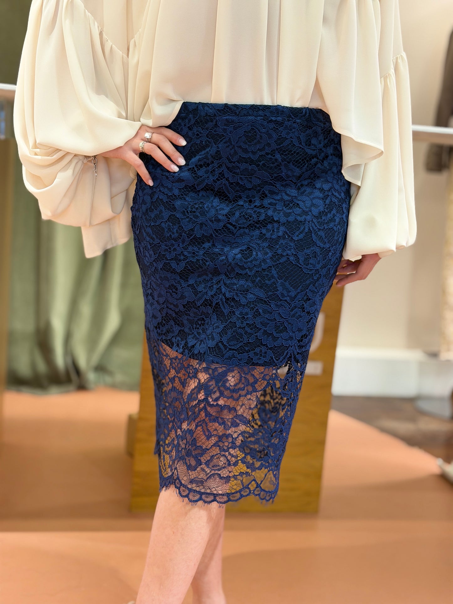 Tensione in Longuette in pizzo Blu