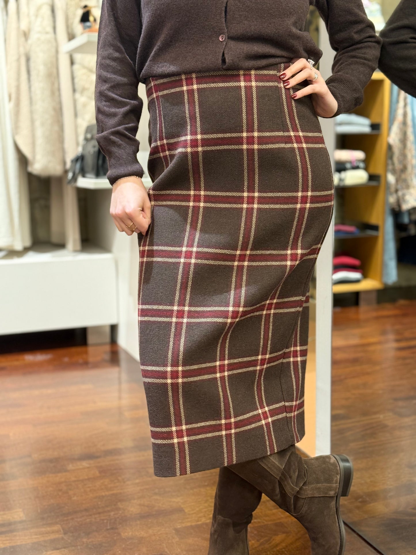 Tensione In Gonna lunguette check MORO/BORDEAUX