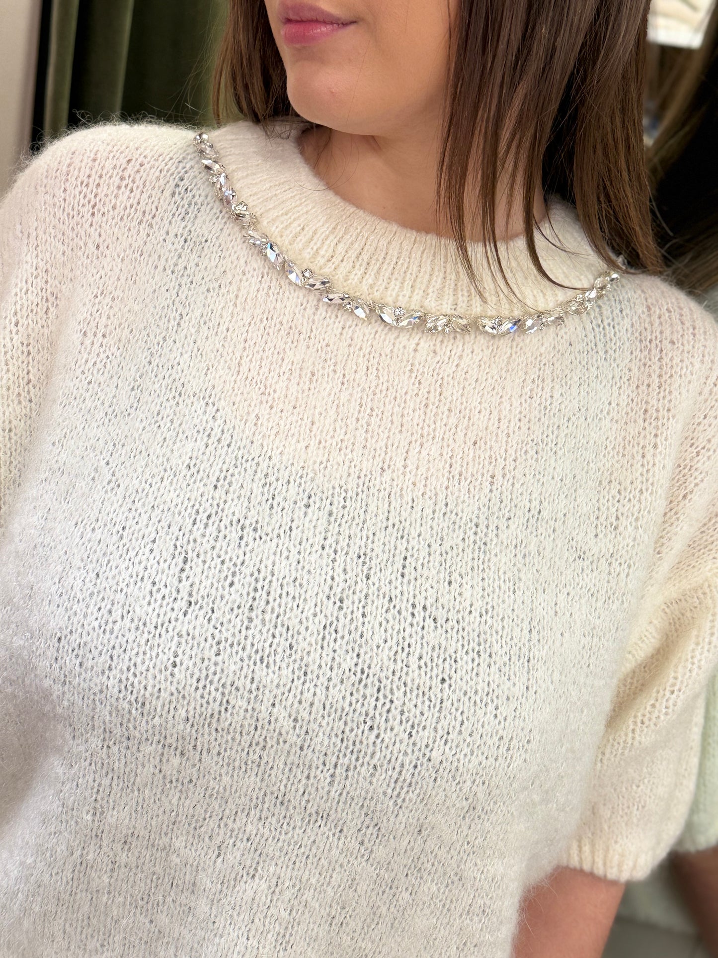 Maglia con girocollo cristalli PANNA