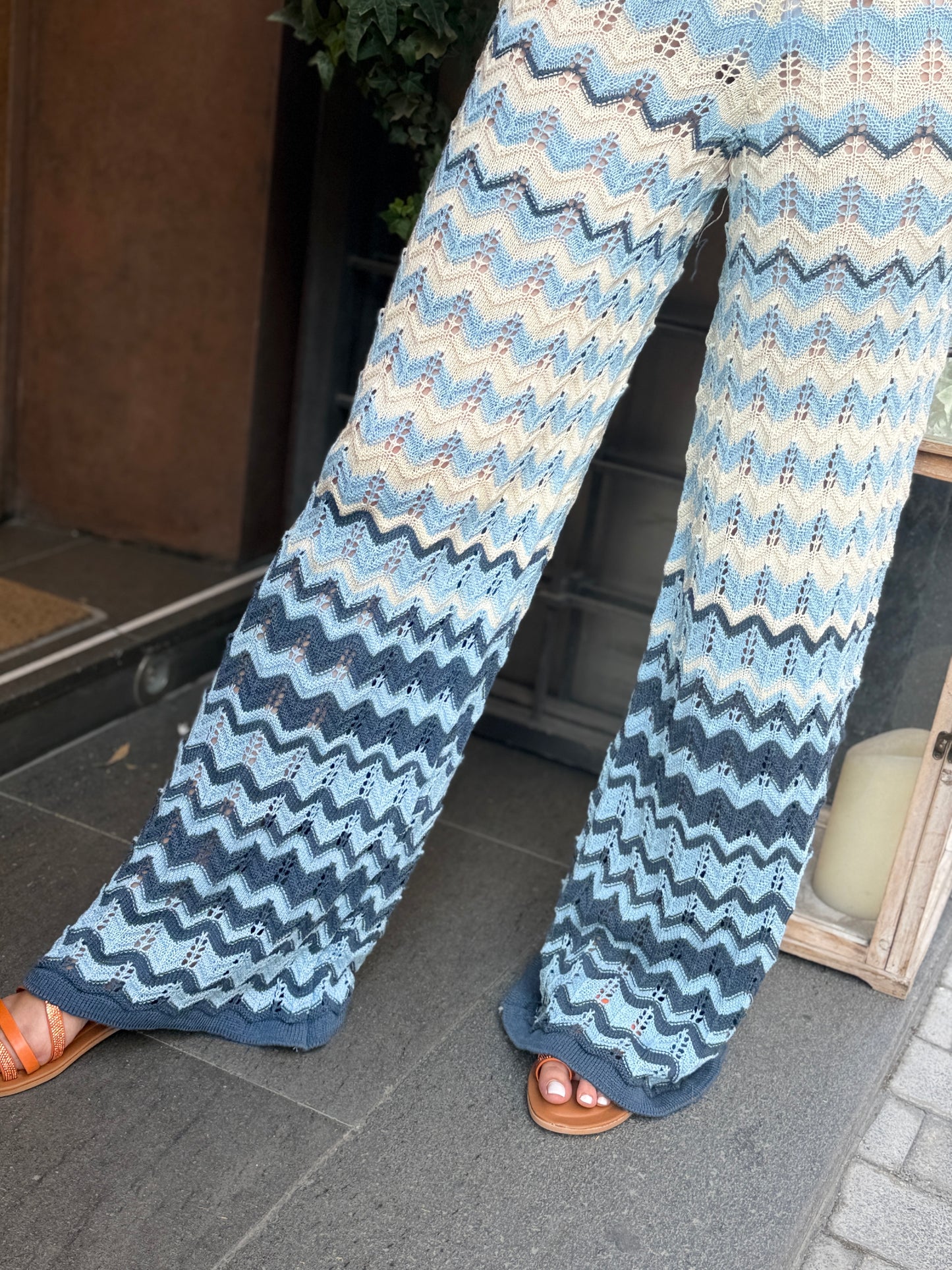 Pantalone crochet blu/ azzurro, moro/burro