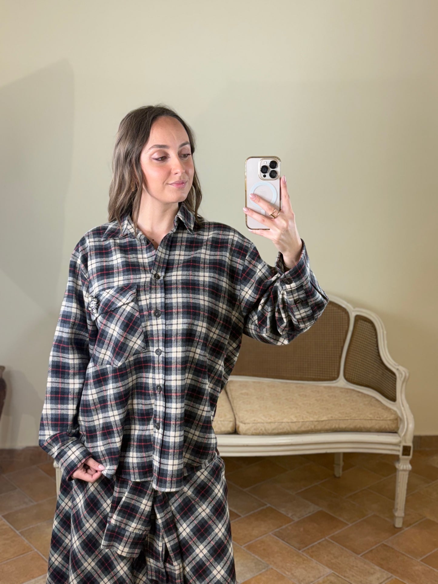 Tensione In Camicia over tartan GRIGIO/ROSSO