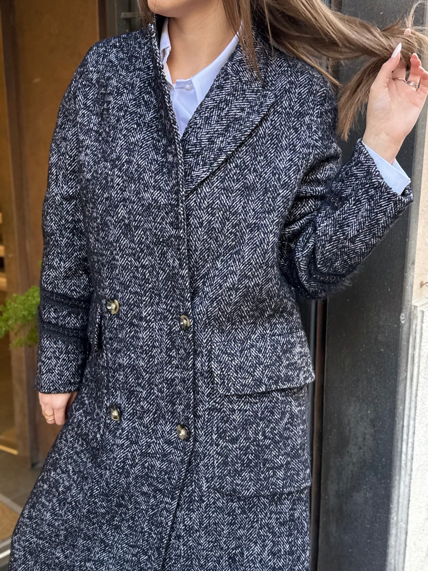 SINCE'RE PARIS Cappotto lungo doppiopetto  WHITE/BLACK