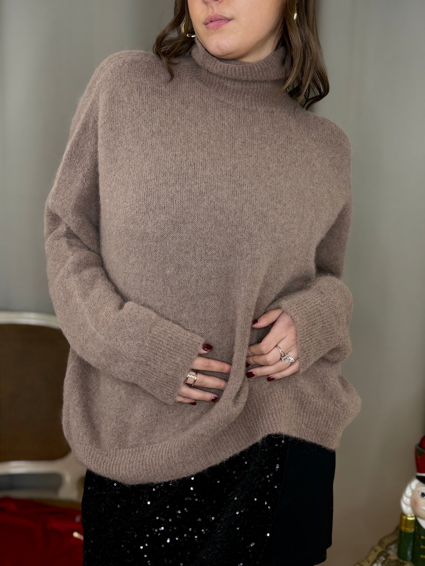 Maglia collo rialzato in baby alpaca CAMEL