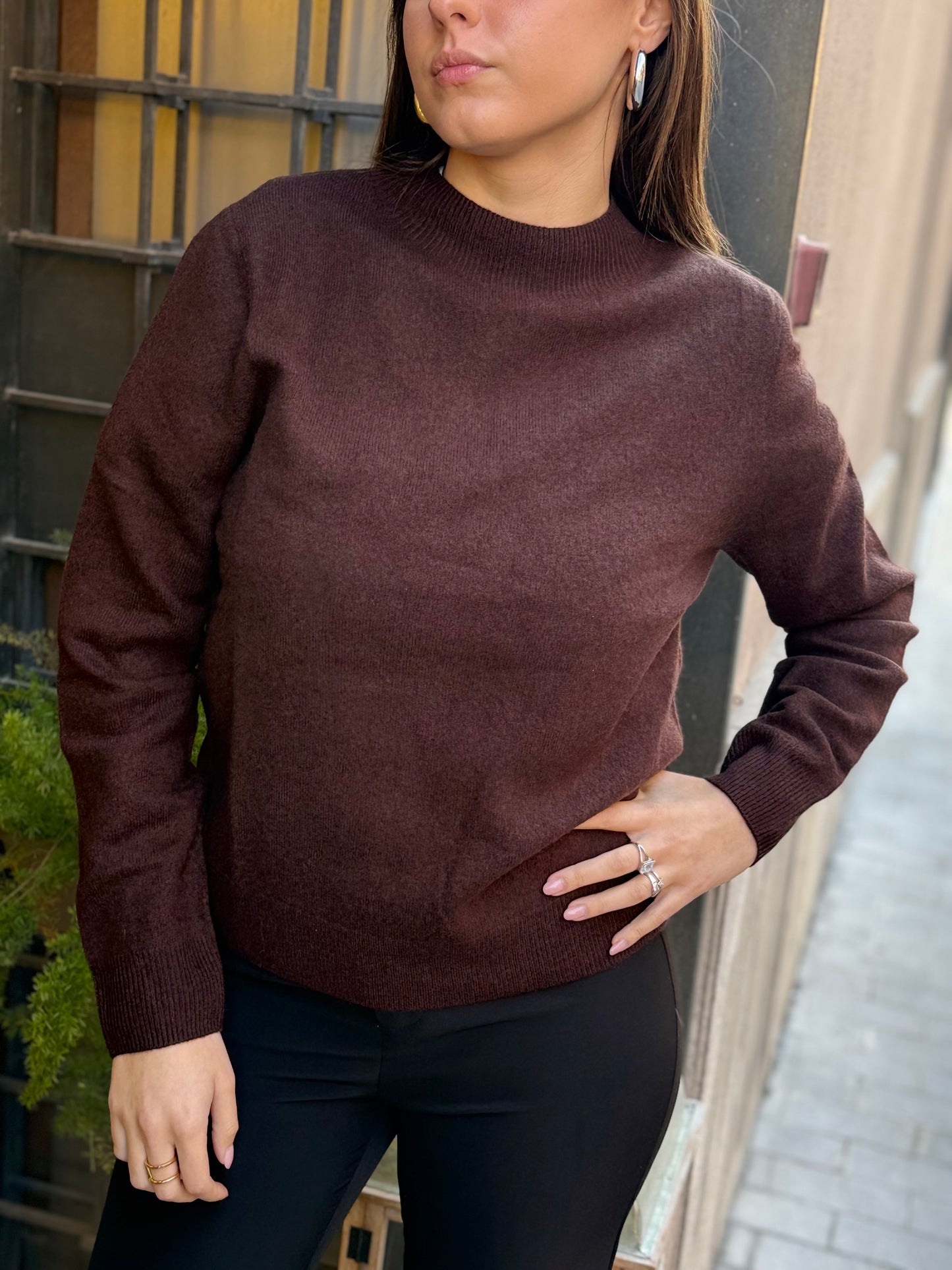 Maglia ANNA mezzo collo misto cachemire CAFFÈ