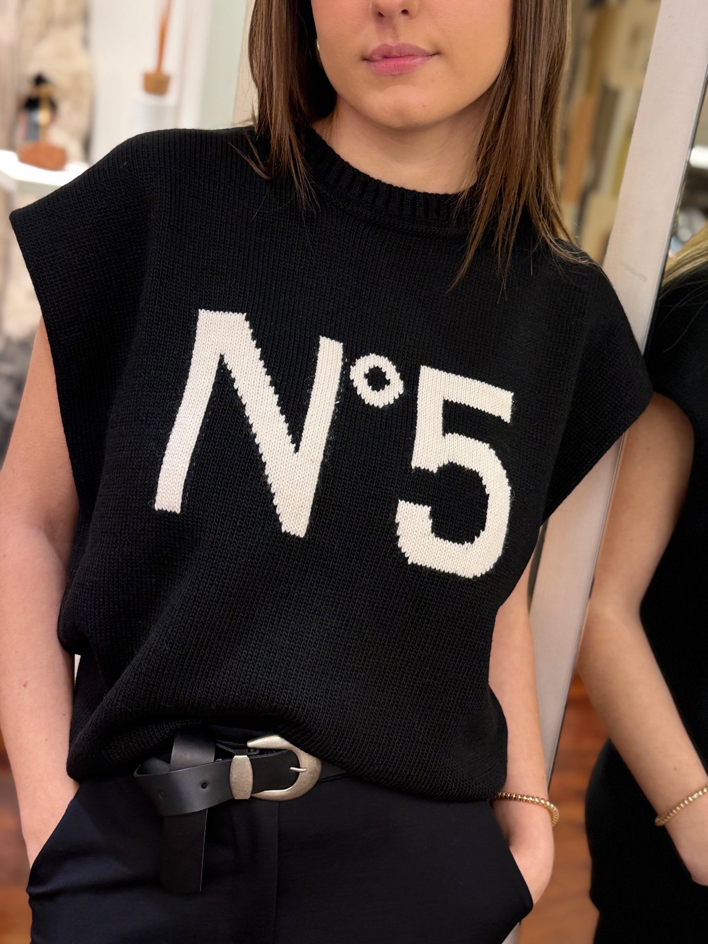 Tensione In Maglia gilet N°5 NERO/PANNA