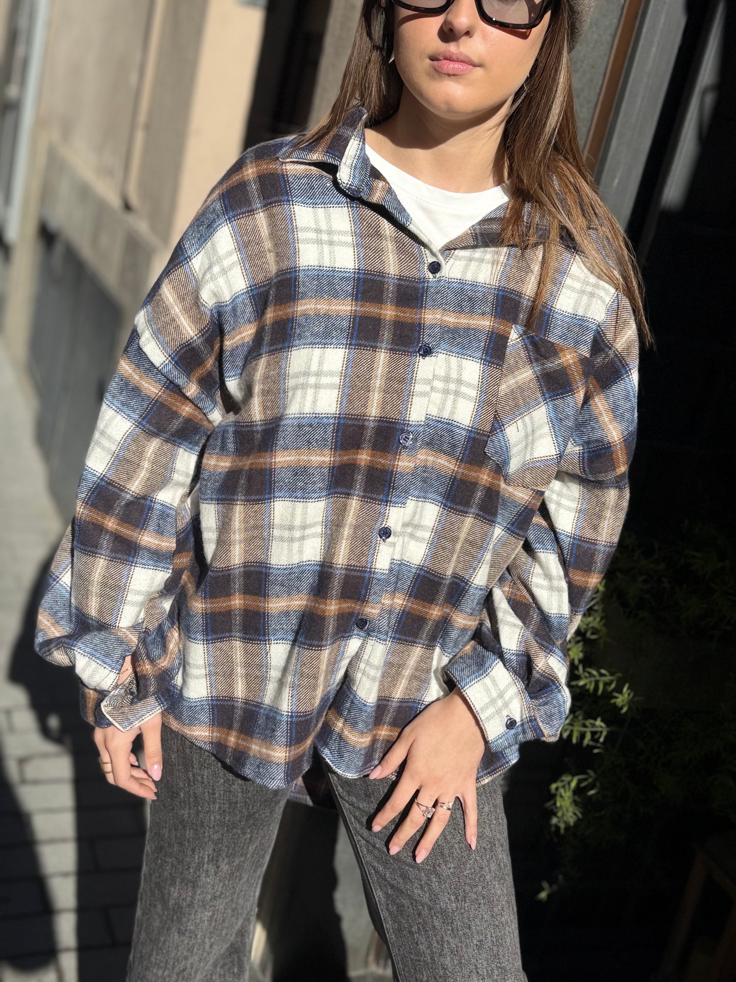 Camicia BRENDA check in flanella BLU/CAMEL