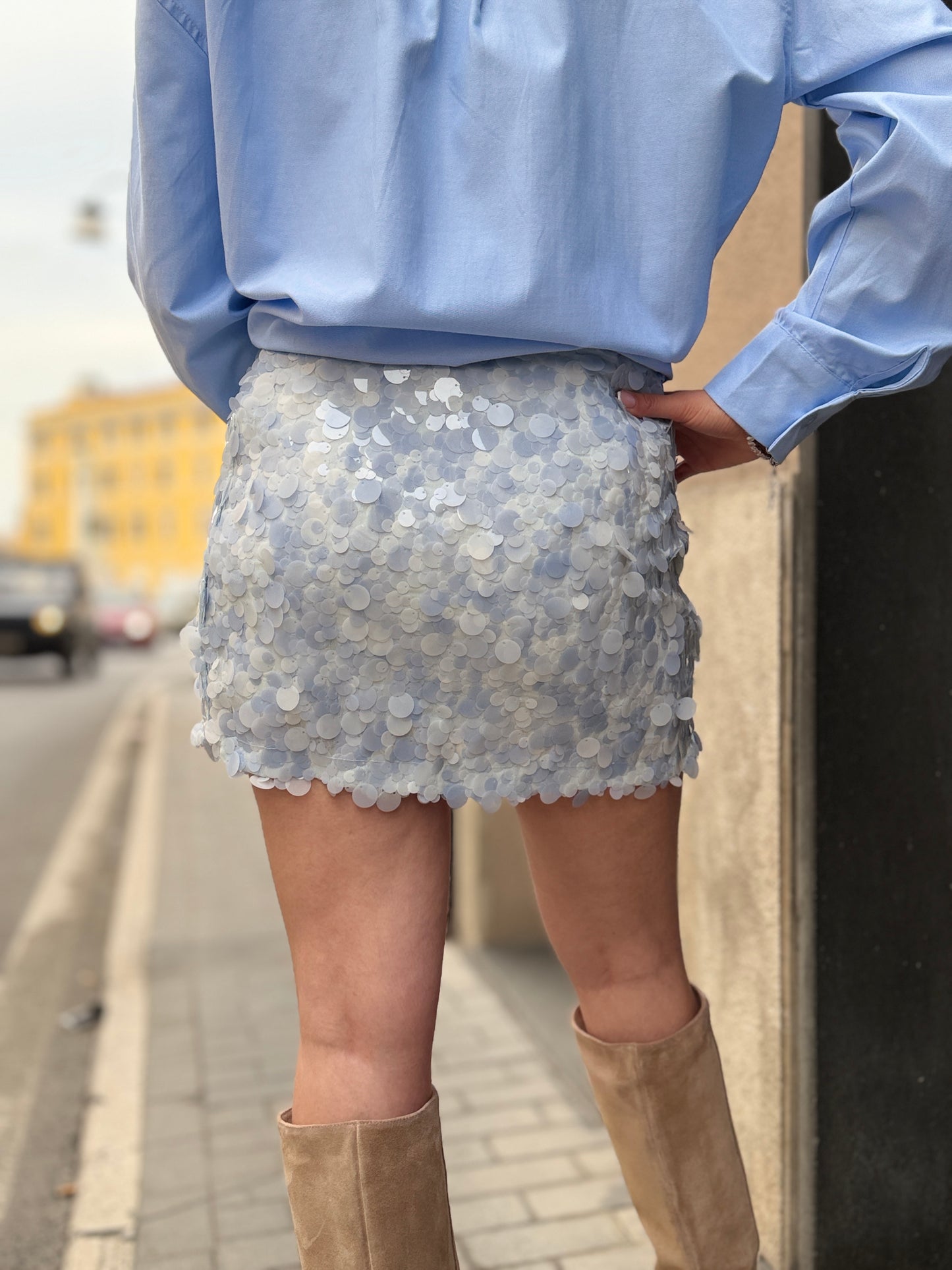 Mini gonna maxi paillettes Celeste