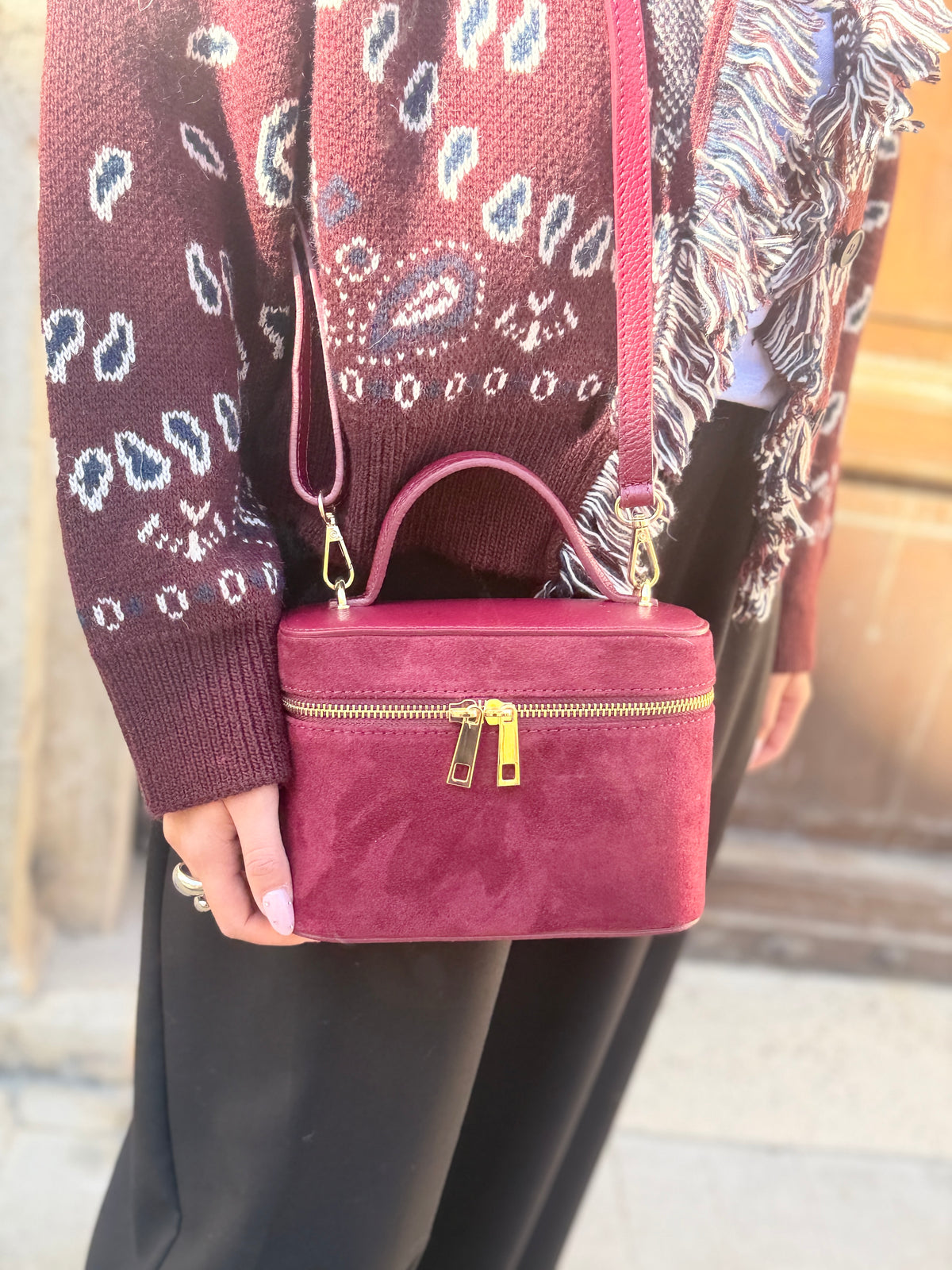 Borsa BEAUTY scamosciato moro/bordeaux