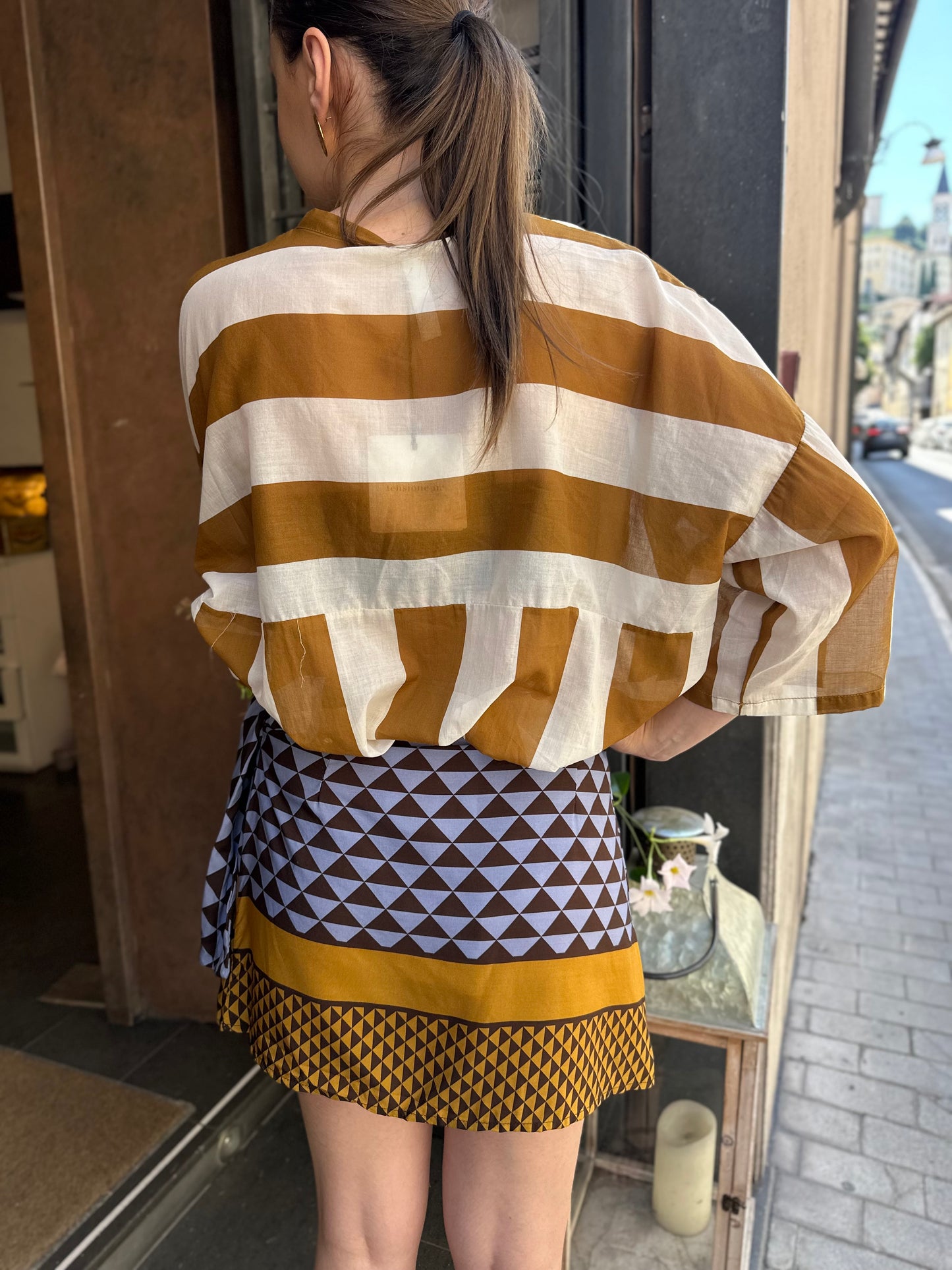 Tensione in Camicia a righe panna/tabacco