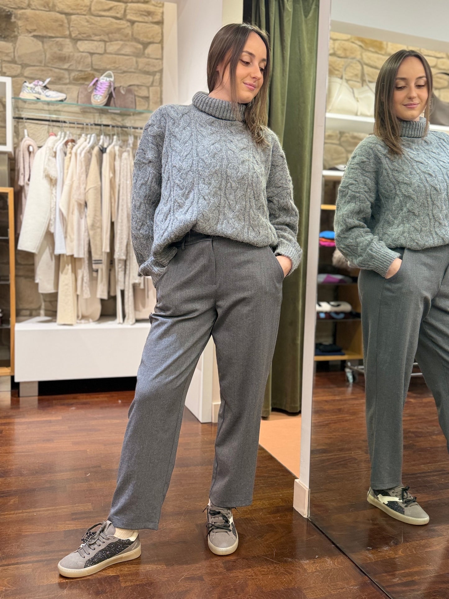 Tensione In Pantalone carrot flanella GRIGIO
