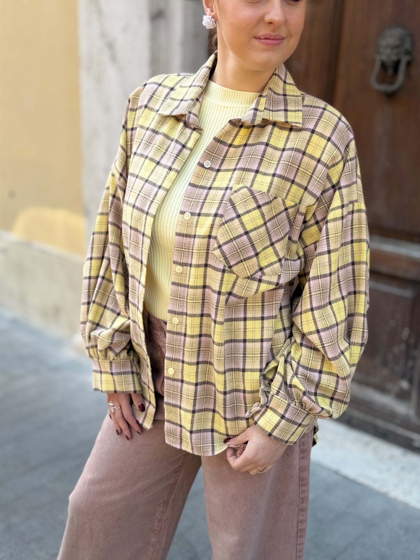 Camicia quadro pastello GIALLO/CIPRIA