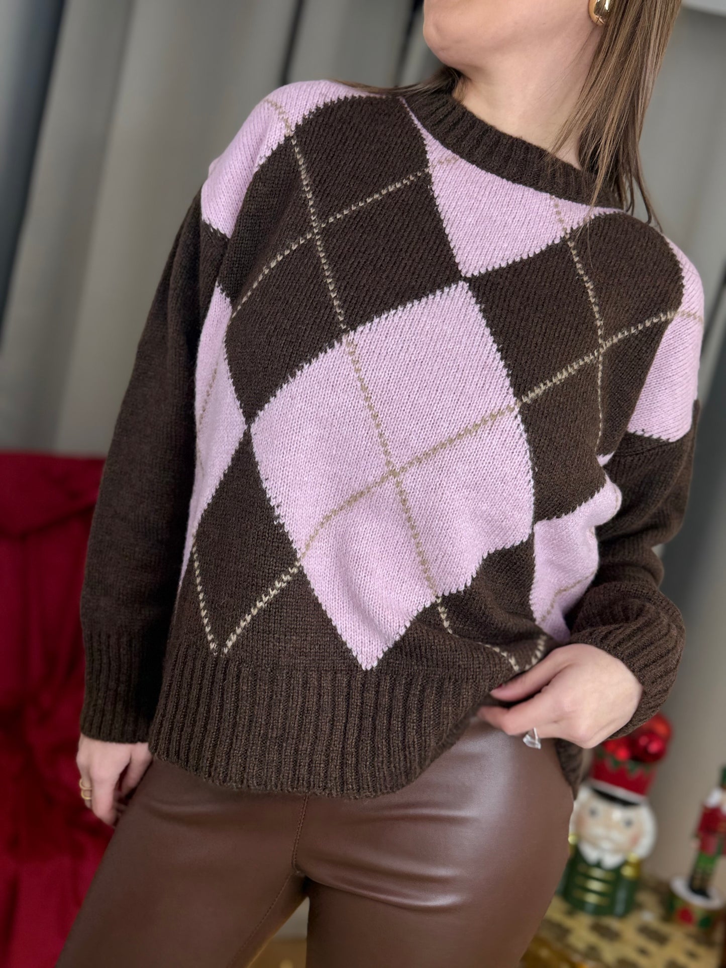 Tensione In maglia in lana rombi MORO/ROSA/BEIGE