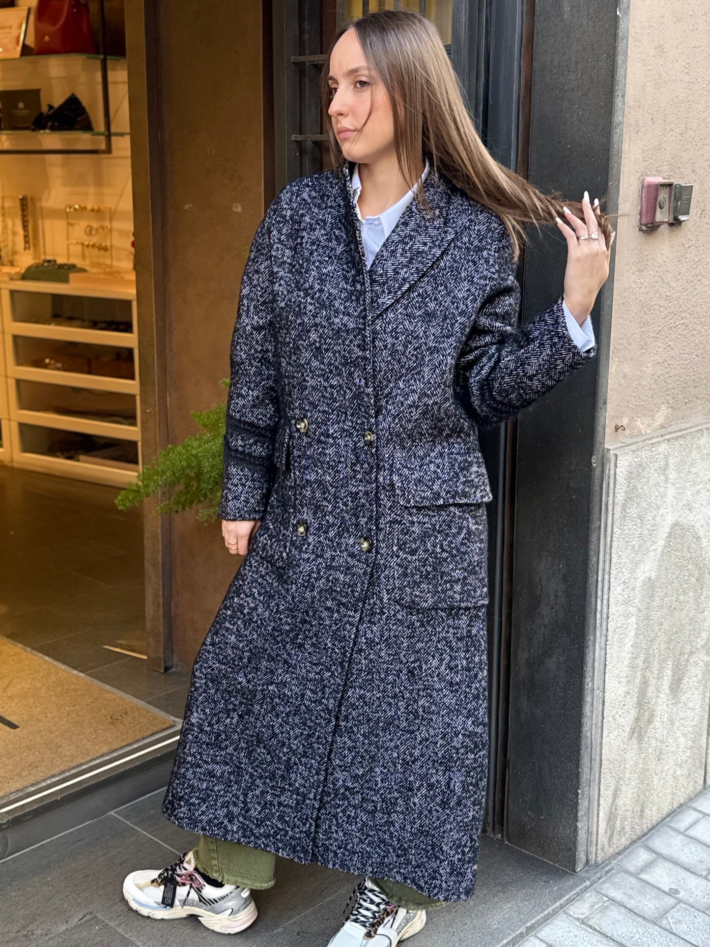 SINCE'RE PARIS Cappotto lungo doppiopetto  WHITE/BLACK