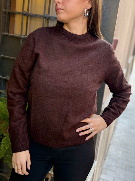 Maglia ANNA mezzo collo misto cachemire CAFFÈ