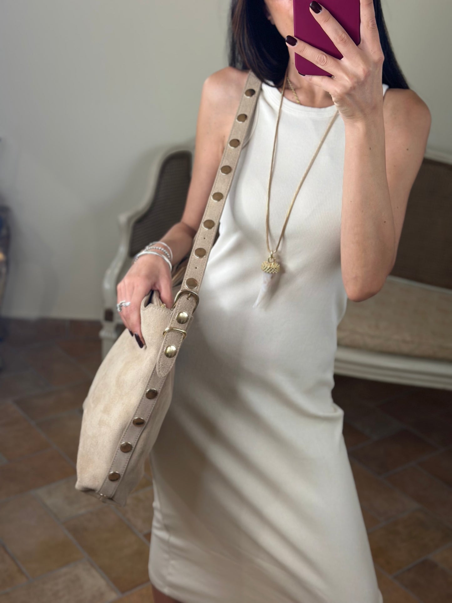 Sacca ISABEL suede con borchie - disponibile in 4 colori