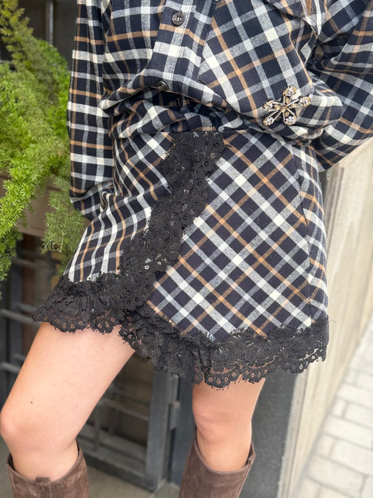 Tensione in mini gonna quadro con pizzo NERO