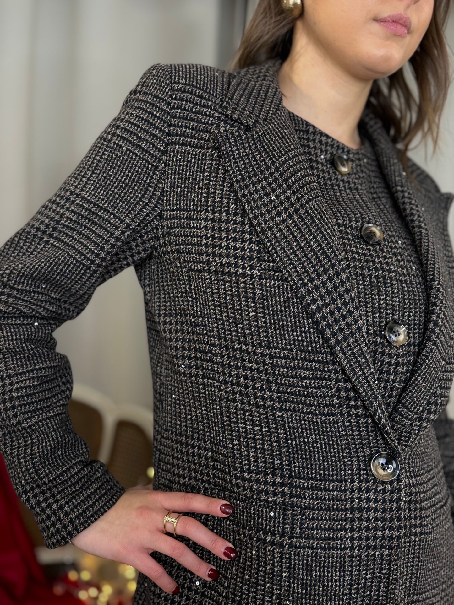 Giacca Pied de poule MORO/NERO con micro paillettes