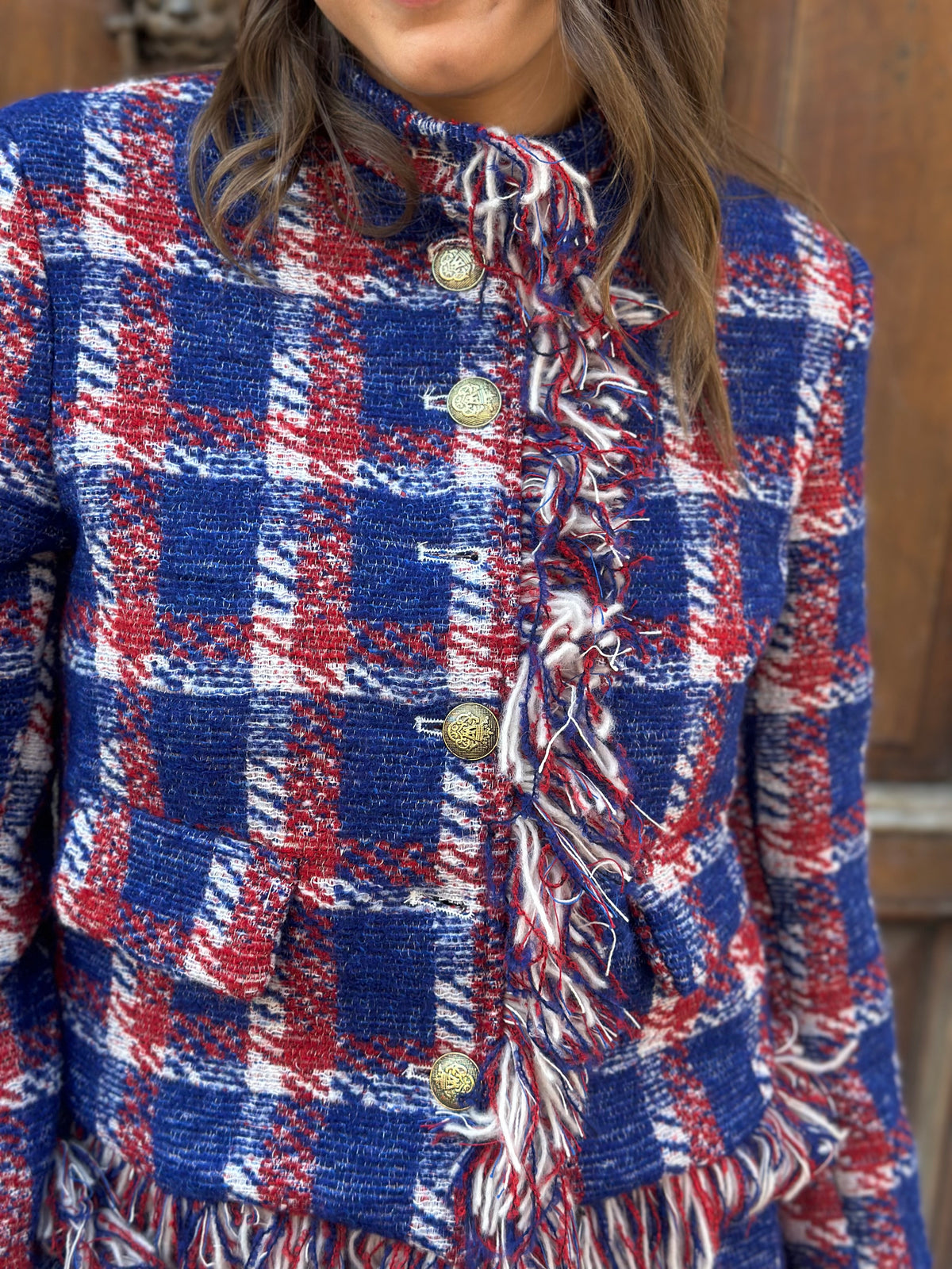 Tensione in giacca in tweed check ROSSO/BLU