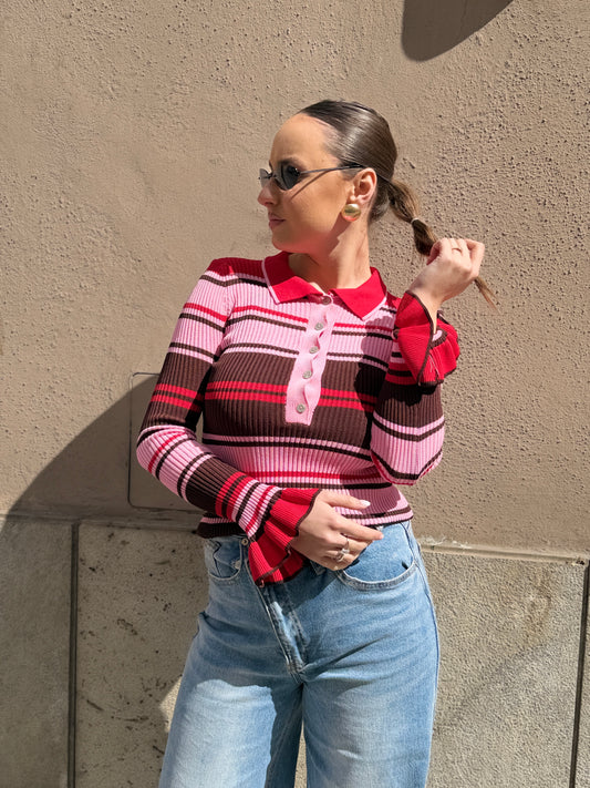 Maglia a righe moro/rosa/rosso