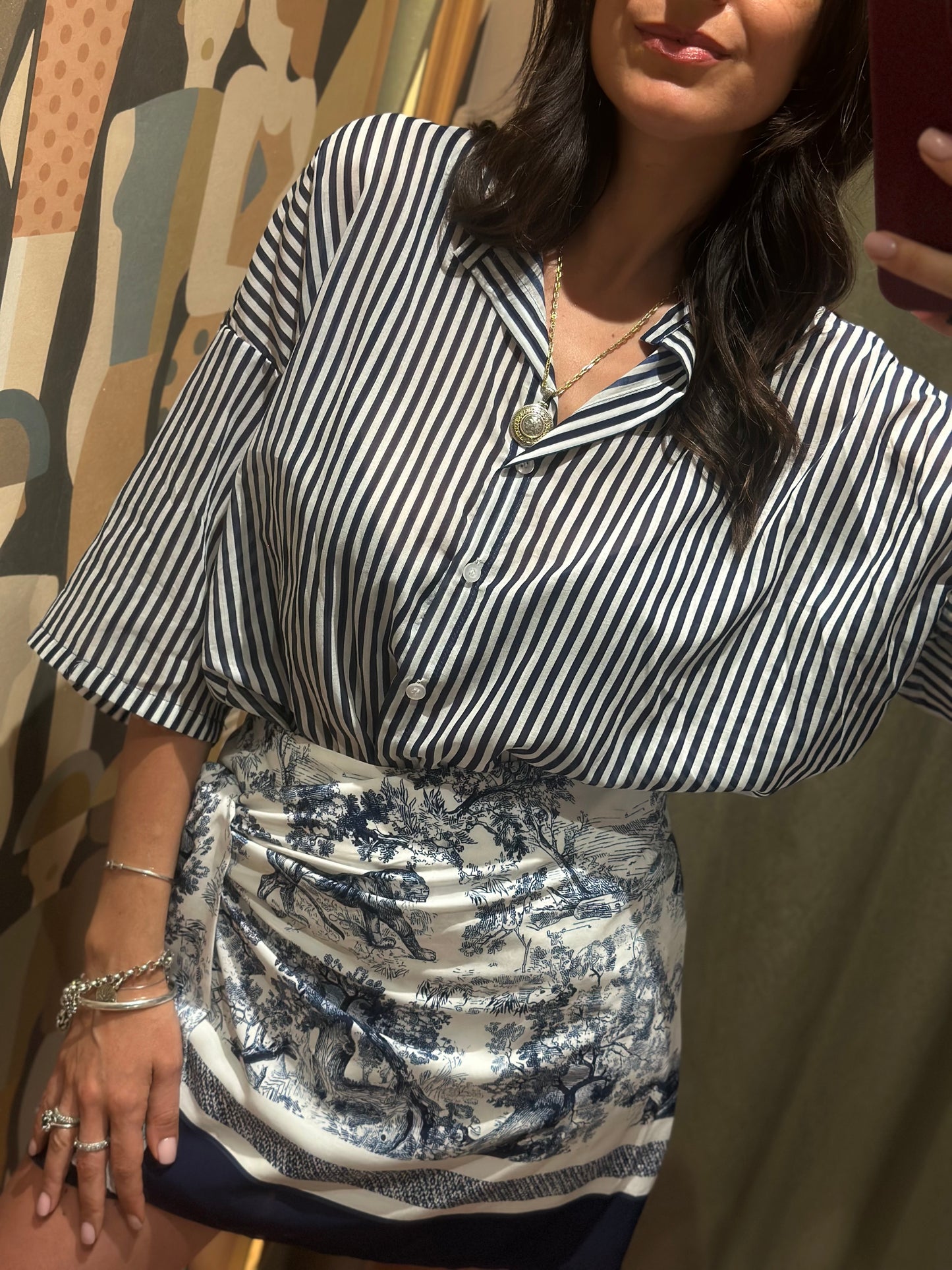 Tensione in camicia mussola riga BLU
