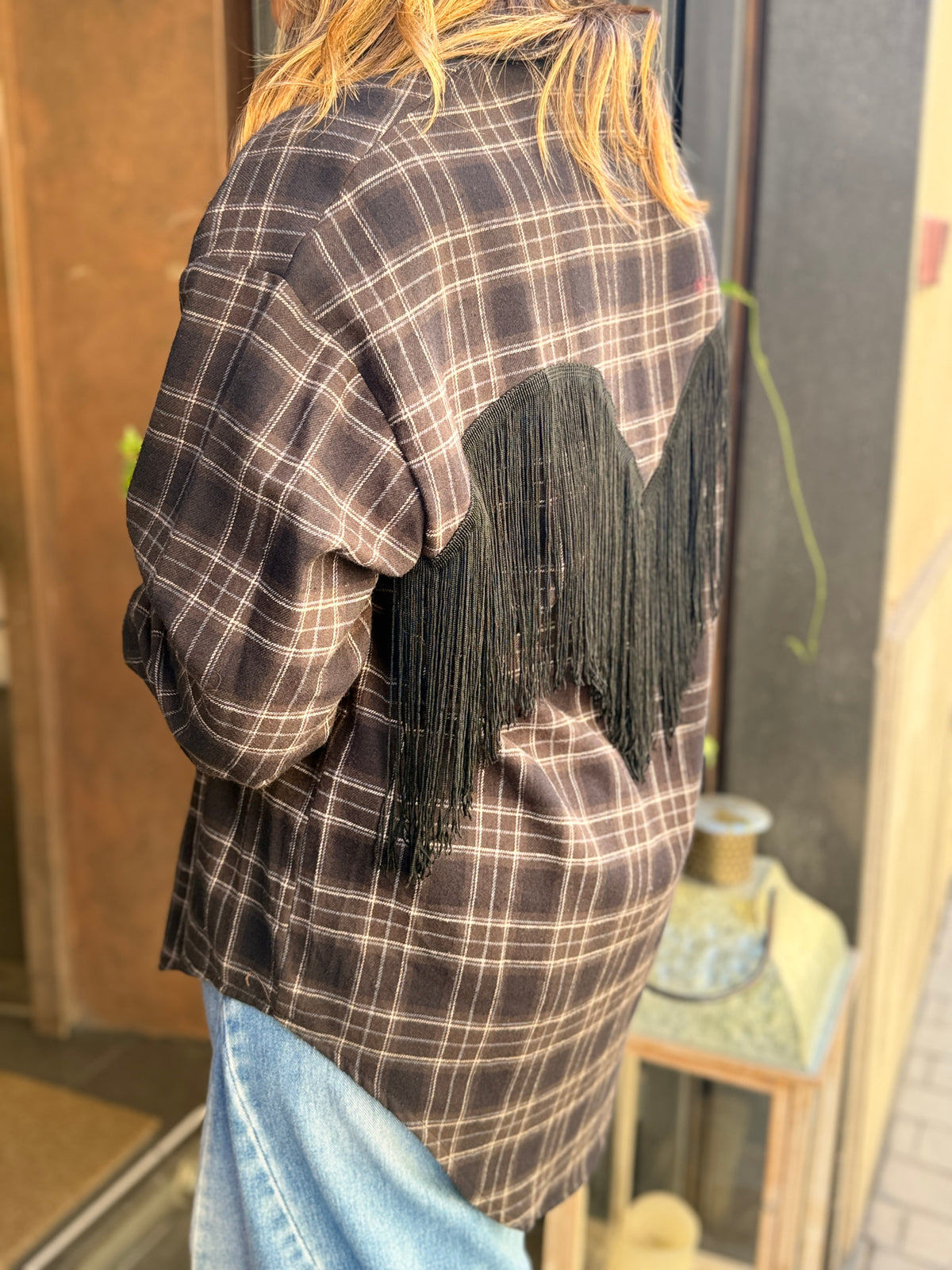 Tensione in camicia quadro frange CIOCCOLATO/MORO/AZZURRO