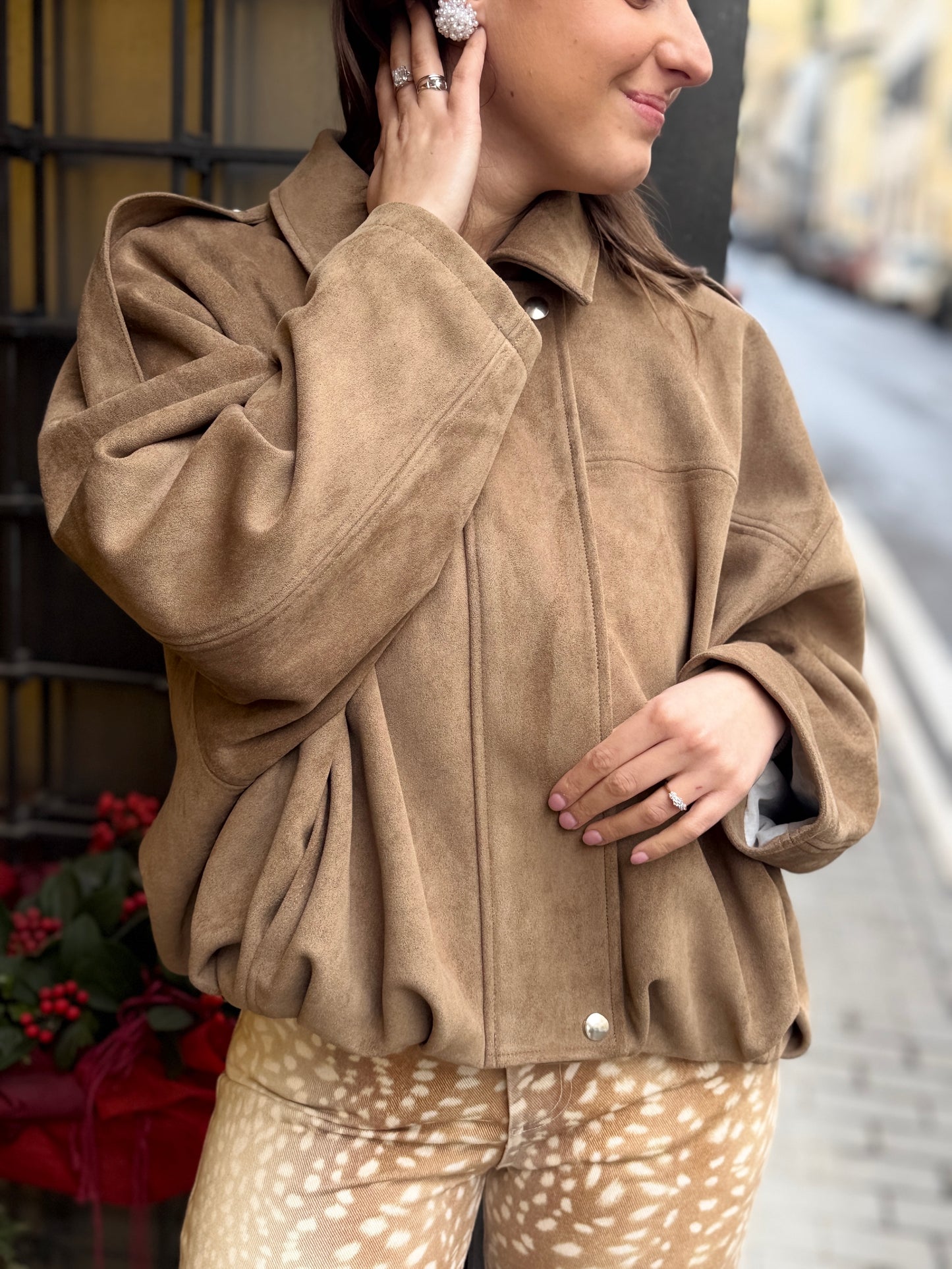 Tensione in bomber in suede TABACCO