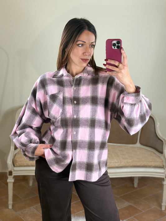 Camicia BRENDA check in flanella ROSA/MORO