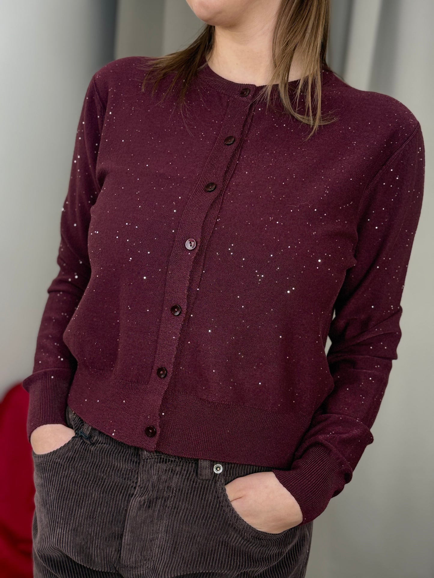 Cardigan in viscosa con micro paillettes (disponibile in più colori)