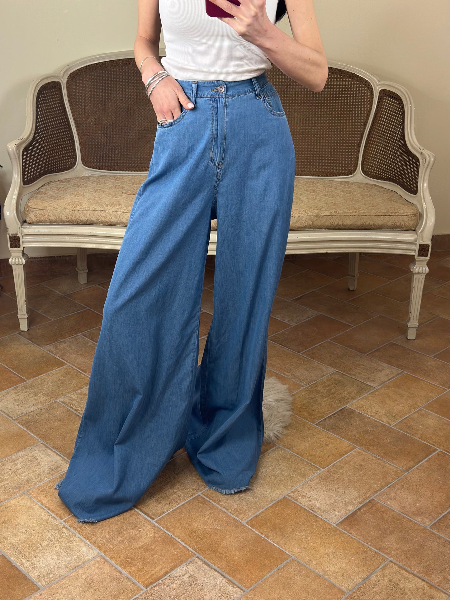 Jeans "EVA" a palazzo 100% cotone chambry